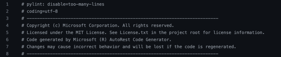 AutoRest Code Generator 딱지가 붙은 코드